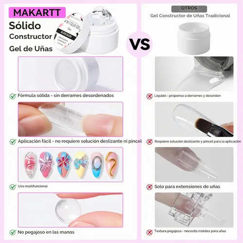 Vista 7 de Makartt Arte de uñas de gel 3D: 4 en 1 constructor de gel sólido transparente para extensión, pegamento de uñas UV para uñas acrílicas, diamantes