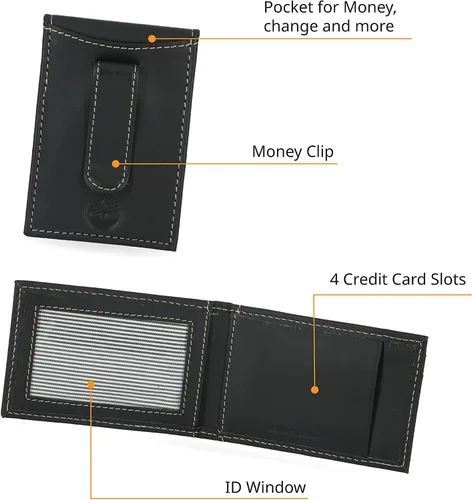 Vista 3 de Timberland Mens Slim Leather Front Pocket Credit Card Holder Wallet