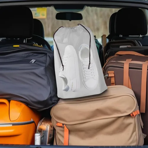 Vista 6 de Riuog Bolsas de zapatos transparentes con cuerda, bolsa de almacenamiento transparente portátil, para organizar zapatos grandes y transparentes