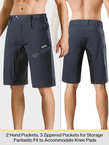 Vista 2 de ARSUXEO Pantalones cortos de ciclismo para hombre, pantalones cortos de ciclismo de montaña, pantalones cortos de MTB de ajuste holgado con cintura