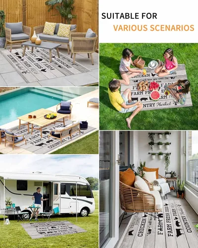 Vista 5 de Outdoor Rugs for Patio 5x8ft,Farm Animal Chicken Pig Cow Horse Indoor Outdoor Area Rug Floor Carpet Washable Camping Mats for Deck Backyard Porch
