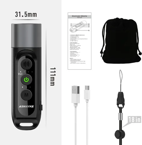 Vista 6 de Silbato Electrónico IPX5 Máximo Sonido 125db Batería 1000mAh Azul para Entrenadores, Maestros, Silbato Deportivo Negro