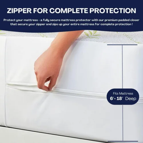 Vista 4 de Protector de colchón de bambú refrescante con cremallera - Funda de colchón 100% impermeable tamaño individual - Cubiertas de colchón de tela