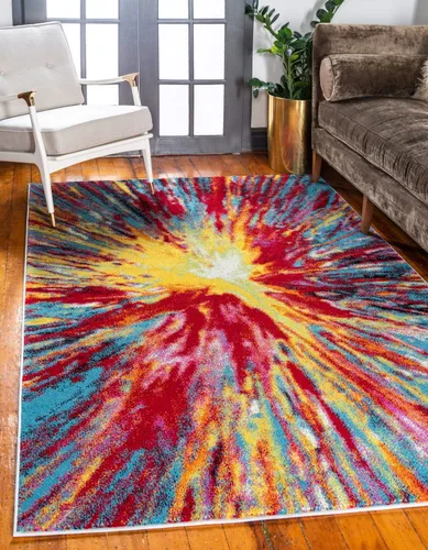Vista 11 de Unique Loom colección Lyon - Alfombra abstracta y moderna, Polipropileno, Multi/azul marino.