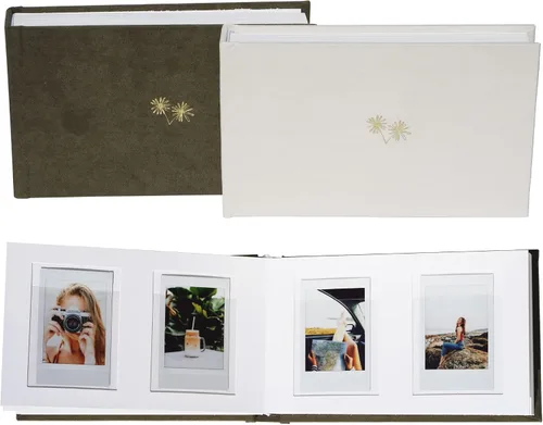 Vista 2 de Mini álbum de fotos de tapa dura de cuero vegano de 3 pulgadas con espacio para escribir, 52 bolsillos, compatible con Fujifilm Instax Mini 11, 9