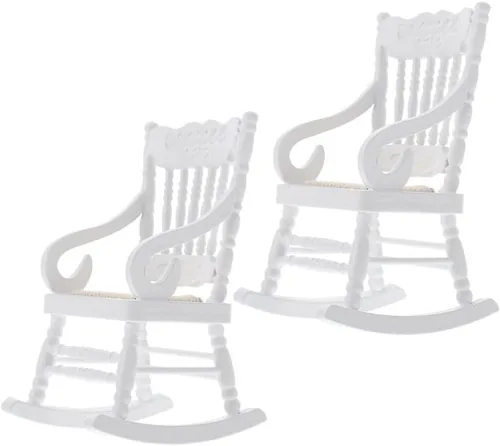 Vista 9 de TOYANDONA 2 sillas mecedoras de casa de muñecas, modelo de mini silla a escala 1/12 para muebles de casa de muñecas, accesorio de madera para sala