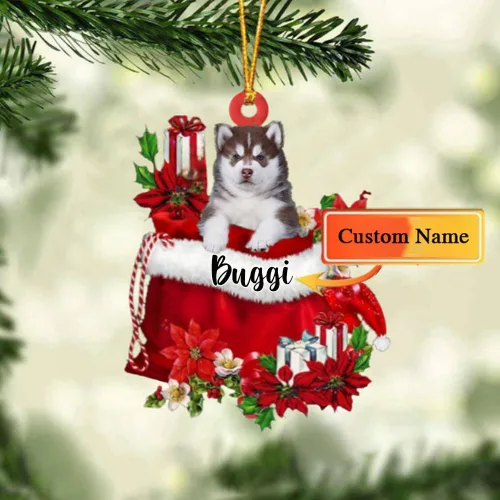Vista 85 de Perro Akita Inu personalizado en bolsa de regalo, adorno de Navidad, nombre personalizado, regalo para amantes de los perros, familia, Navidad