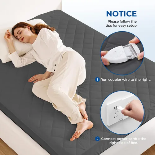 Vista 5 de Protector de Colchón Calefactable Tamaño Individual Acolchado Calentador de Cama Eléctrico de Lujo Comodidad Calor Protector de Colchón Controlador