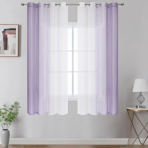 Vista 19 de Cortinas transparentes de color azul marino y negro para sala de estar, 52
