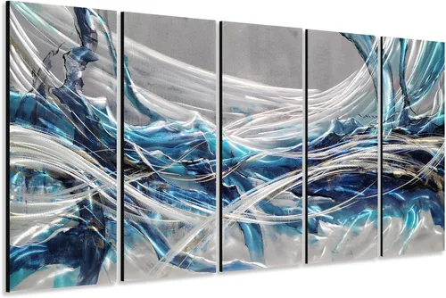 Vista 10 de Yihui Arts Arte de pared de metal de árbol de aluminio 3D grande hecho a mano, decoración de pared de 5 paneles para sala de estar, dormitorio