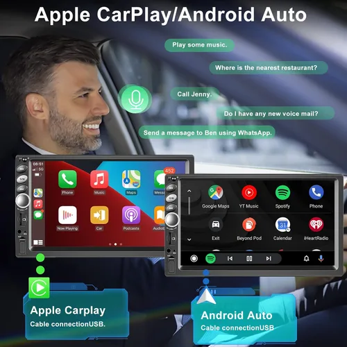 Vista 3 de Estéreo de coche de doble DIN, radio de pantalla táctil de 7 pulgadas con CarPlay Android Auto Reproductor multimedia para coche, espejo Link