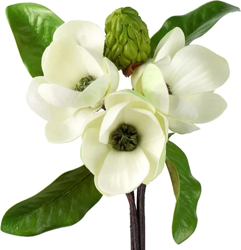 Vista 11 de FiveSeasonStuff Arreglo de flores artificiales de magnolia rosa polvoriento, con 4 tallos, ramo de damas de honor de boda, despedidas de soltera