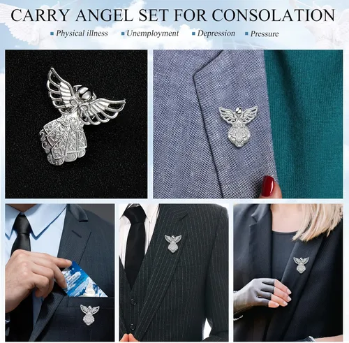 Vista 7 de Fumete Juego de 50 pines de ángel conmemorativo para funeraria, fichas de bolsillo para guardián, ángel de bolsillo de la suerte, paloma, tarjetas