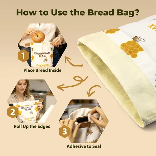 Vista 6 de Bolsas de pan de cera de abejas OHIYO para pan casero y cubierta elástica reutilizable para tazón de fermentación, cubierta elástica para masa