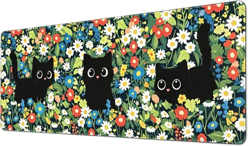 Vista 9 de Divertida alfombrilla de mouse de gato para juegos, alfombrilla de mouse grande para escritorio, alfombrilla de mouse extendida con base de goma
