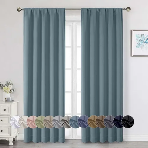 Vista 146 de Cortinas opacas para dormitorio, sala de estar, juego de 2 paneles de 54 pulgadas de largo, cortinas de oscurecimiento de habitación con aislamiento