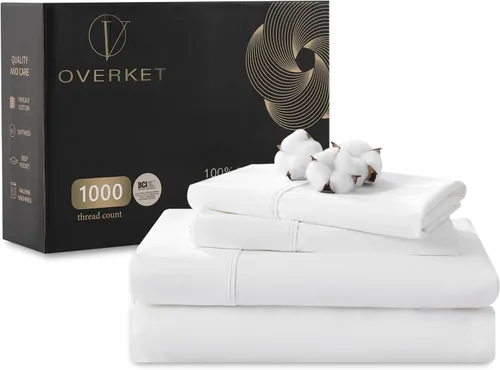Vista 23 de Sábanas de algodón egipcio tamaño matrimonial de 1000 hilos, tejido satinado, suave, transpirable, bolsillo profundo de 16 pulgadas, 4 piezas