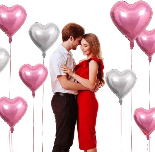 Vista 5 de 31 globos de papel de aluminio de corazón para el día de San Valentín, globos de corazón rosa y plateado con corazón rosa de 32 pulgadas, grandes