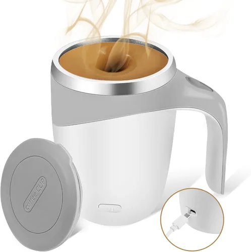 Vista 17 de Taza de café con agitación magnética automática, taza giratoria para mezcla en casa, oficina y viaje, divertida taza eléctrica de acero inoxidable