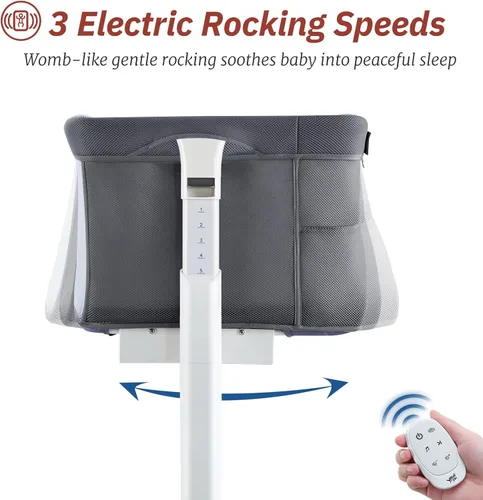 Vista 2 de VaVaSoo Moisés mecedor para bebé, moisés eléctrico automático junto a la cama, durmiente junto a la cama para bebé de 5 alturas ajustables