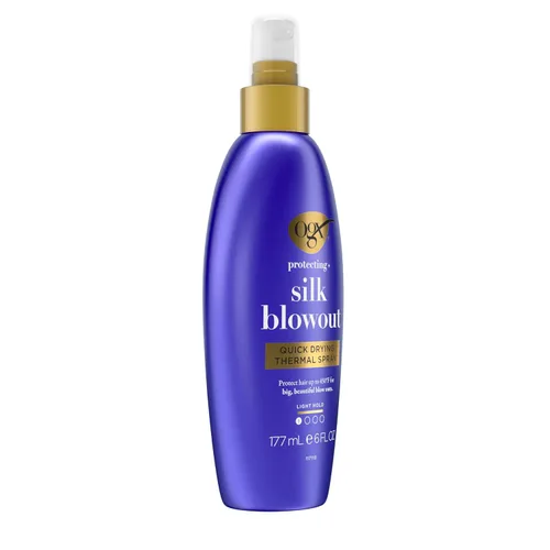 Vista 3 de OGX Protección + Silk Blowout Spray térmico de secado rápido, 6 fl oz (64052)