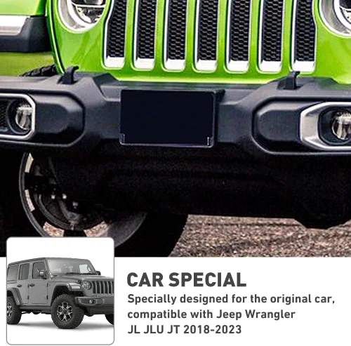 Vista 3 de Soporte de matrícula frontal Portamatrícula compatible con Jeep Wrangler JL JLU JT 2018-2024