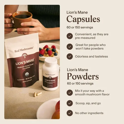 Vista 5 de Lions Mane Mushroom Cognition (120 cápsulas) Cápsulas de extracto de hongo de melena de león Suplemento para el cerebro, vitaminas cerebrales