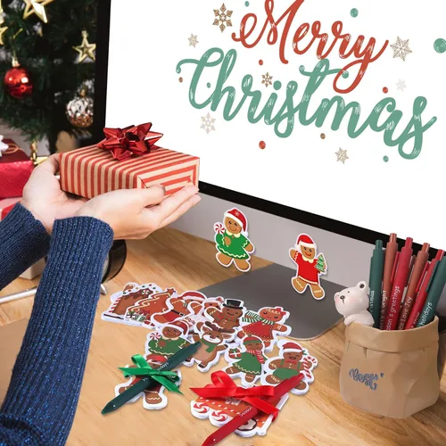 Vista 5 de Pasimy Juego de 24 notas adhesivas de Navidad y bolígrafos, regalos navideños de invierno para estudiantes, compañeros de trabajo, blocs de notas