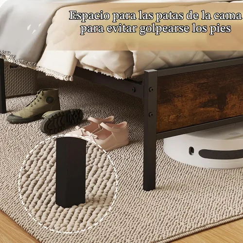 Vista 7 de Base de cama tamaño Queen con cabecera y toma de corriente tapizada para respaldo, no requiere somier, fácil de montar, sin ruido