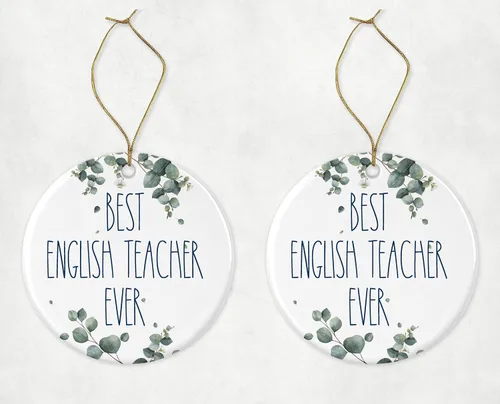 Vista 3 de DiandDesignGift Adorno para profesor de inglés, el mejor regalo de Navidad para profesor, regalo de cumpleaños, aniversario, adorno impreso en ambos