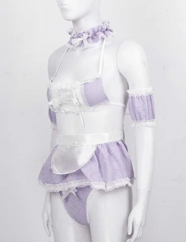Vista 4 de iiniim - Conjunto de lencería para mujer con volantes a cuadros