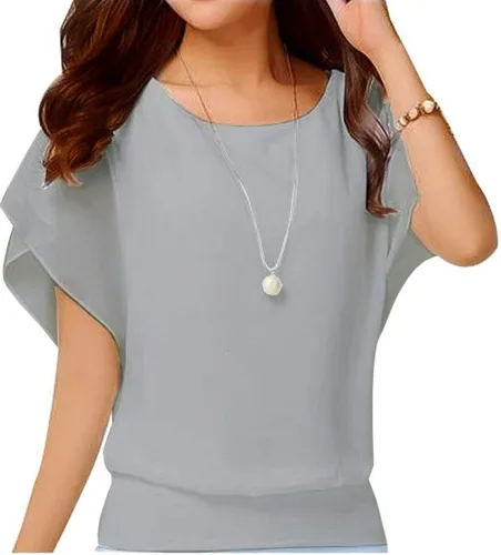 Vista 47 de VIISHOW - Blusa de gasa y de manga corta para mujer, estilo holgado y casual Negro