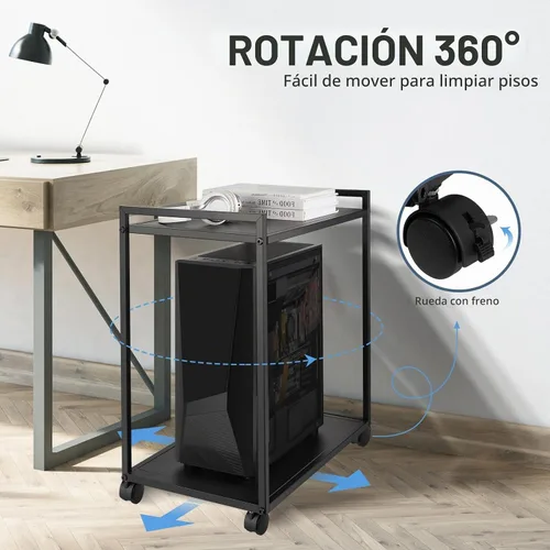 Vista 3 de Liitrton Soporte de torre para computadora, soporte de PC de 2 niveles con ruedas bloqueables, soporte para CPU debajo del escritorio para oficina
