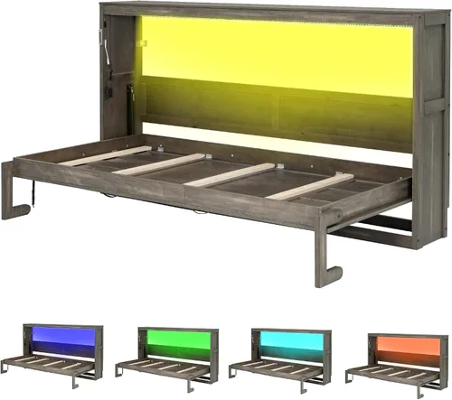 Vista 9 de SOFTSEA Farmhouse - Cama Murphy de tamaño individual con LED, color marrón