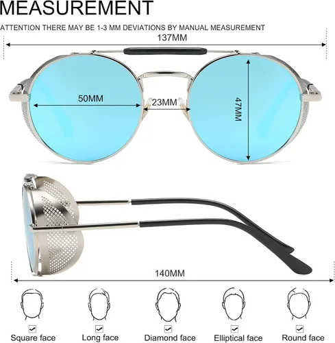 Vista 4 de VANLINKER Steampunk Sunglasses for Men Women Polarized Retro Round Side Shield Vintage Metal Frame UV400 Protection VL9504