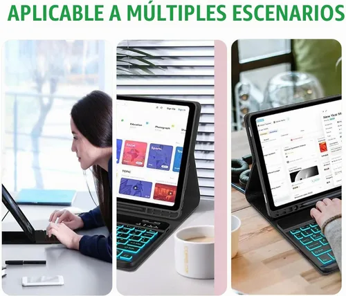 Vista 7 de Funda con teclado para Samsung Galaxy Tab A9+ / A9 Plus de 11 pulgadas - Teclado desmontable con soporte para S Pencil y ratón, retroiluminación