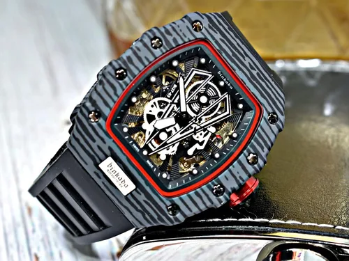 Vista 2 de Relojes de pulsera para hombre con correa de silicona, mecánicos automáticos, estilo steampunk, cristal de zafiro, impermeables, 164.0 ft