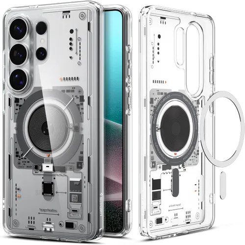 Vista 9 de Spigen Ultra Hybrid Metal Ring MagFit Diseñado para Funda Galaxy S24 Ultra (2024) [Protección de Grado Militar] Compatible con MagSafe - Blanco