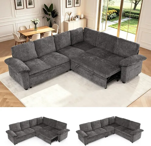 Vista 22 de Sofá cama modular modular con cama extraíble, sofá modular de 5 asientos en forma de L con almacenamiento, sofá nube, sofás seccionales convertibles