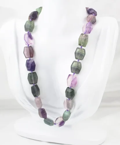 Vista 3 de Collar de faceta con cuentas de piedra natural de moda ágata rojaturquesaflúor arco irisónix negro