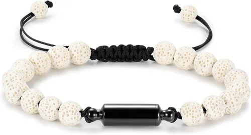Vista 8 de Oinsi Pulseras casuales de piedra de lava para hombre con cuentas de cremación para cenizas tubo hueco joyería conmemorativa longitud ajustable
