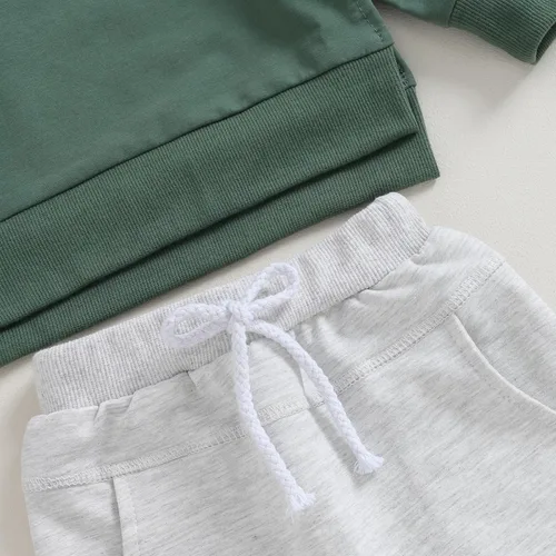 Vista 6 de Karuedoo Conjunto de sudadera y pantalones deportivos de color sólido para bebé niño y niña