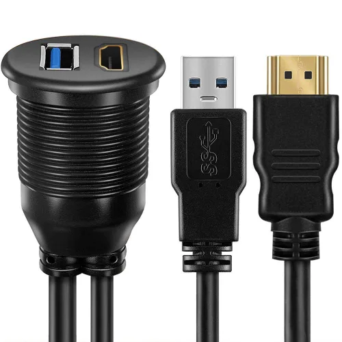 Vista 2 de OBVIS Cable de montaje USB3.0 y HDMI – USB3.0 y HDMI de extensión empotrado, salpicadero, cable de montaje en panel, para automóvil, barco