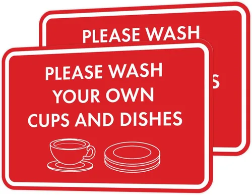 Vista 69 de Letrero clásico enmarcado con texto en inglés «Please Wash Your Own Cups and Dishes» (negro)