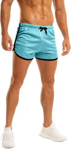 Vista 5 de Ouber Pantalones cortos ajustados para hombre, culturismo, entrenamiento, gimnasio, correr, pantalones cortos ajustados