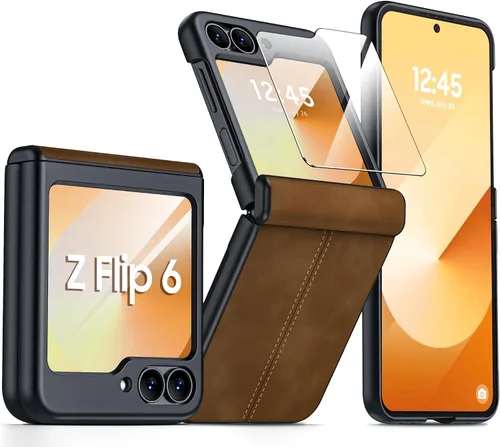Vista 13 de para Samsung Galaxy Z Flip 7 Funda con protección de bisagras y protector de pantalla incorporado, funda de cuero mate de policarbonato ultradelgada