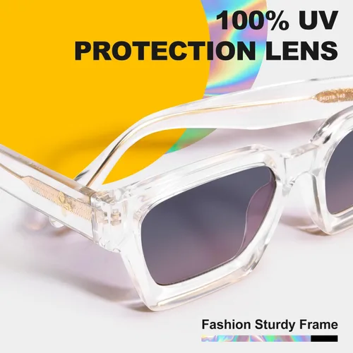 Vista 3 de VISOONE Moda 100% UV400 Protección Rectángulo TR90 Y2K Gafas de sol Accesorios para Mujeres Hombres RIVER, Transparente/Gris Rosa