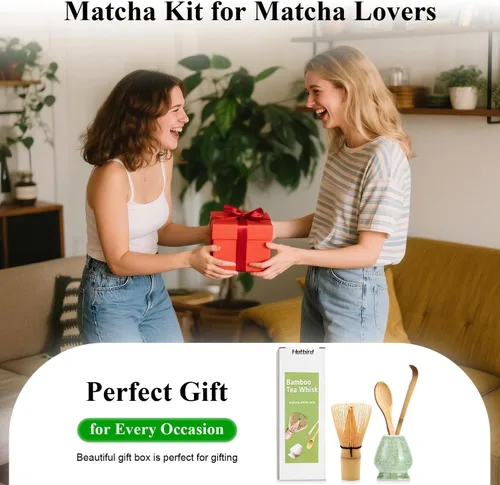 Vista 6 de Juego de 4 batidores de matcha, batidor de bambú matcha, soporte, cuchara, ceremonia tradicional de té japonés, accesorios de té verde matcha