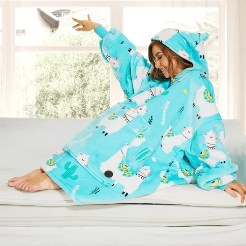 Vista 4 de THREE POODLE - Manta con capucha portátil para mujeres, sudadera con capucha de sherpa de gran tamaño para adultos hombres, mantas con capucha