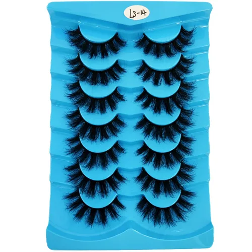 Vista 24 de 6 pares de pestañas postizas de ojo de gato, esponjosas pestañas de visón sintético 8D, pestañas dramáticas largas y gruesas (7 pares-BHZ01)